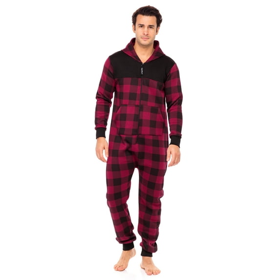 Mens Fashion One Piece Jumpsuit Check Pattern One Piece non Footed Pajamas