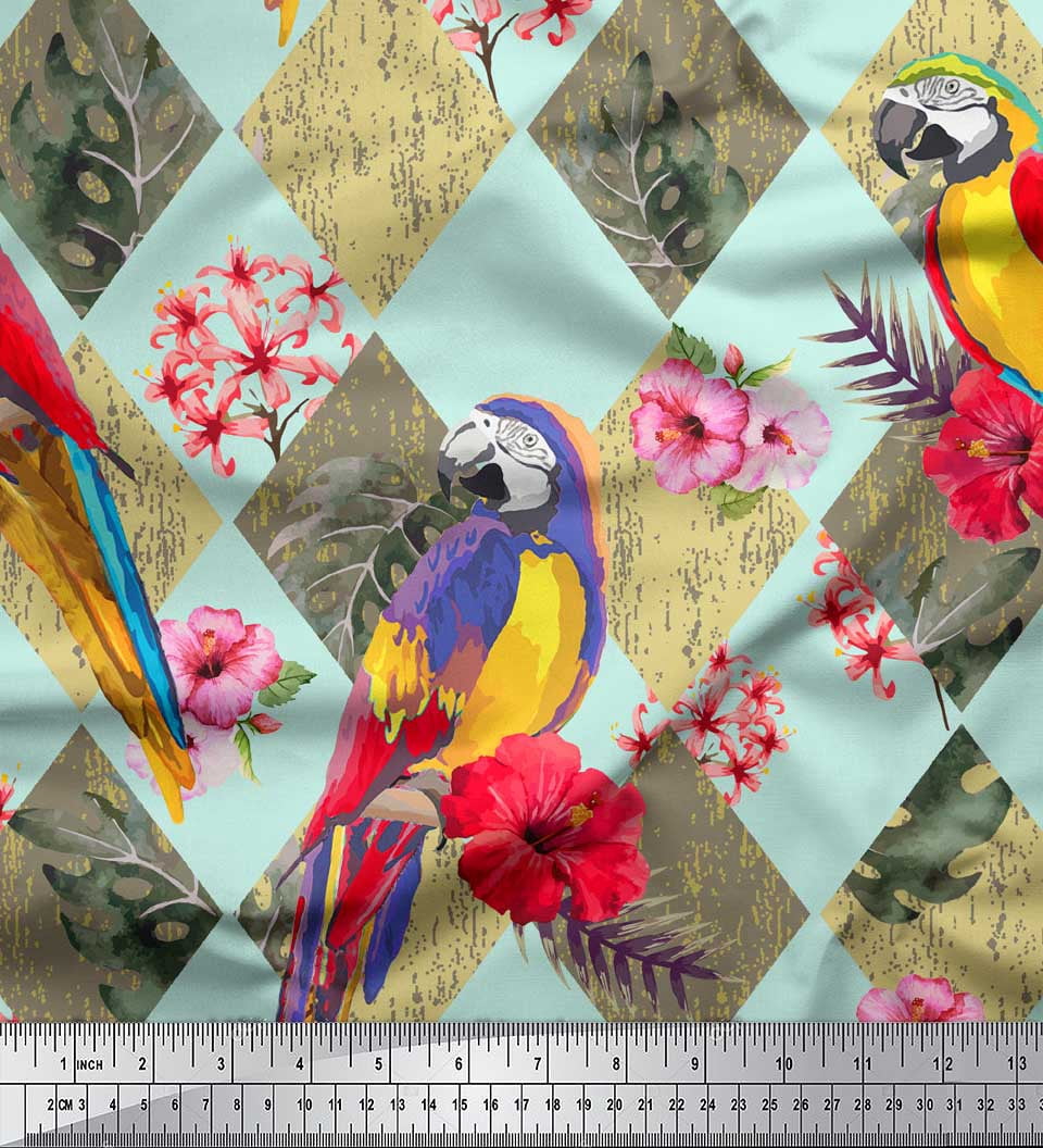 Soimoi Green Rayon Fabric Floral Tropical Bird Decor Fabric Printed Yard 58 Inch Wide