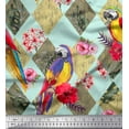 thumbnail image 1 of Soimoi Green Moss Georgette Fabric Floral Tropical Bird Printed Craft Fabric by the Yard 44 Inch Wide, 1 of 3