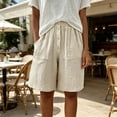 thumbnail image 6 of Sheghy Womens Shorts 100%Cotton Women's Elastic Waist Shorts Button Front Casual Loose Solid Knee Length Shorts with Pockets, 6 of 6