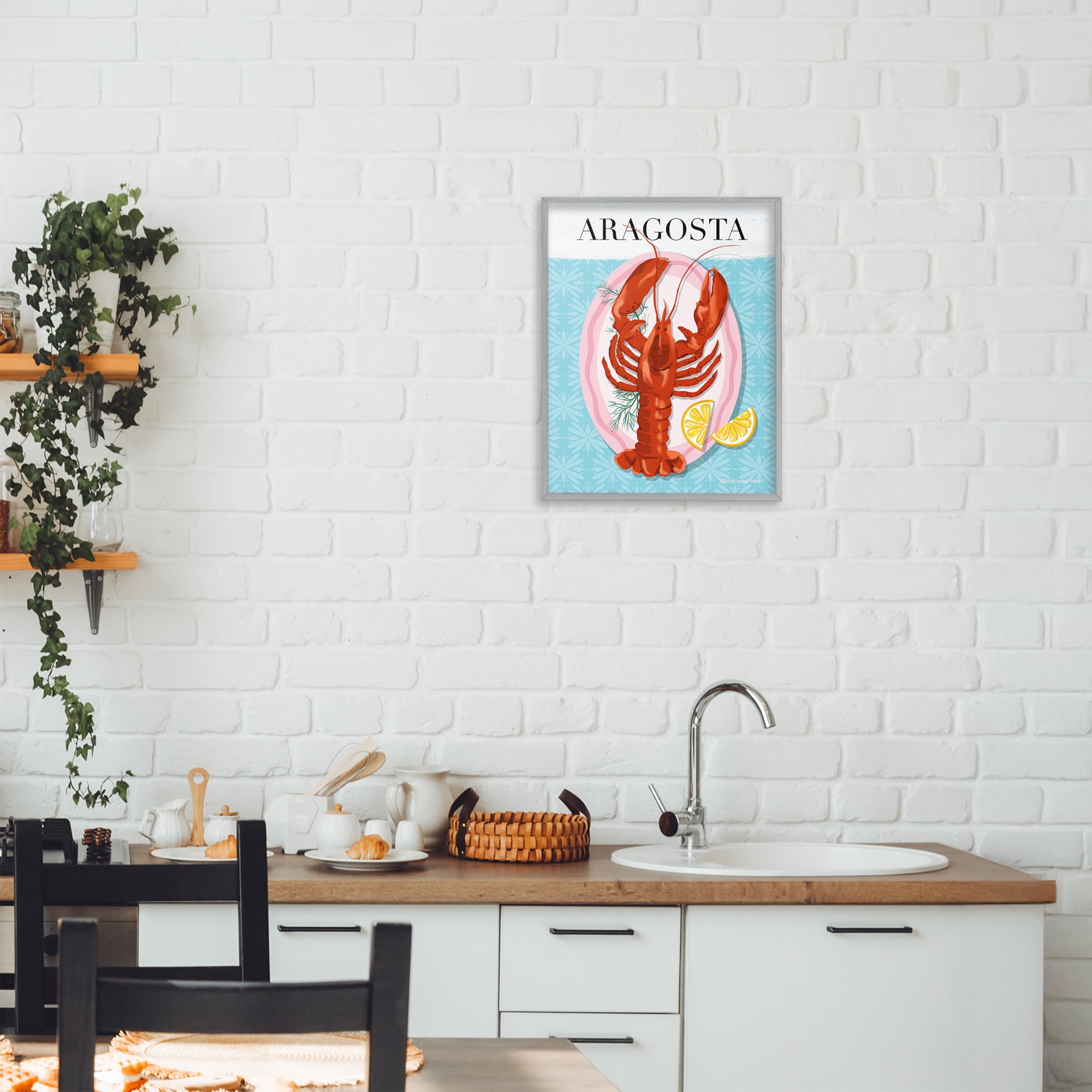Stupell Industries Aragosta Lobster Dish Gray Framed Giclee Art, design by Kelley Talent