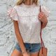 thumbnail image 4 of Mujeres camiseta ruffle manga corta leopardo patrón verano blusa para las mujeres al aire libre albaricoque L, 4 of 6