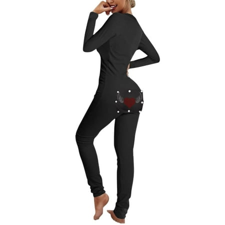 

Women s Sexy Deep V Neck Butt Flap Pajamas Onesie Comfy Tight Bodysuit Long Sleeve One Piece Jumpsuit Rompers PJs