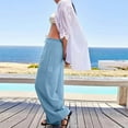 thumbnail image 6 of Qetyuw Women's Wide Leg Pants High Waist Drawstring Palazzo Pants with Big Pockets Stretch Loose Lightweight Flowy Beach Sleep Trousers, 6 of 8