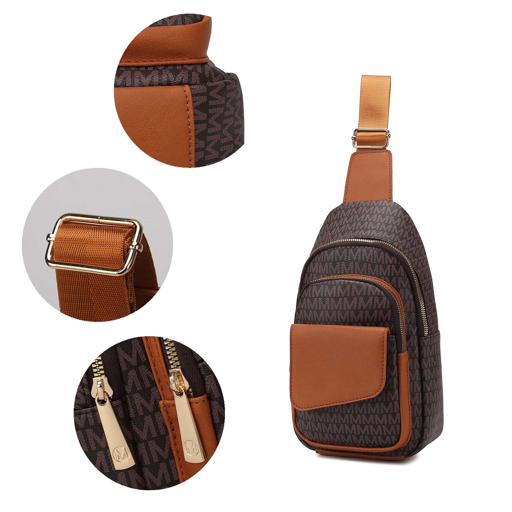 MKF Collection Kace Vegan Leather Women's Sling Bag, Stylish Fanny Purse Handbag by Mia K - Brown