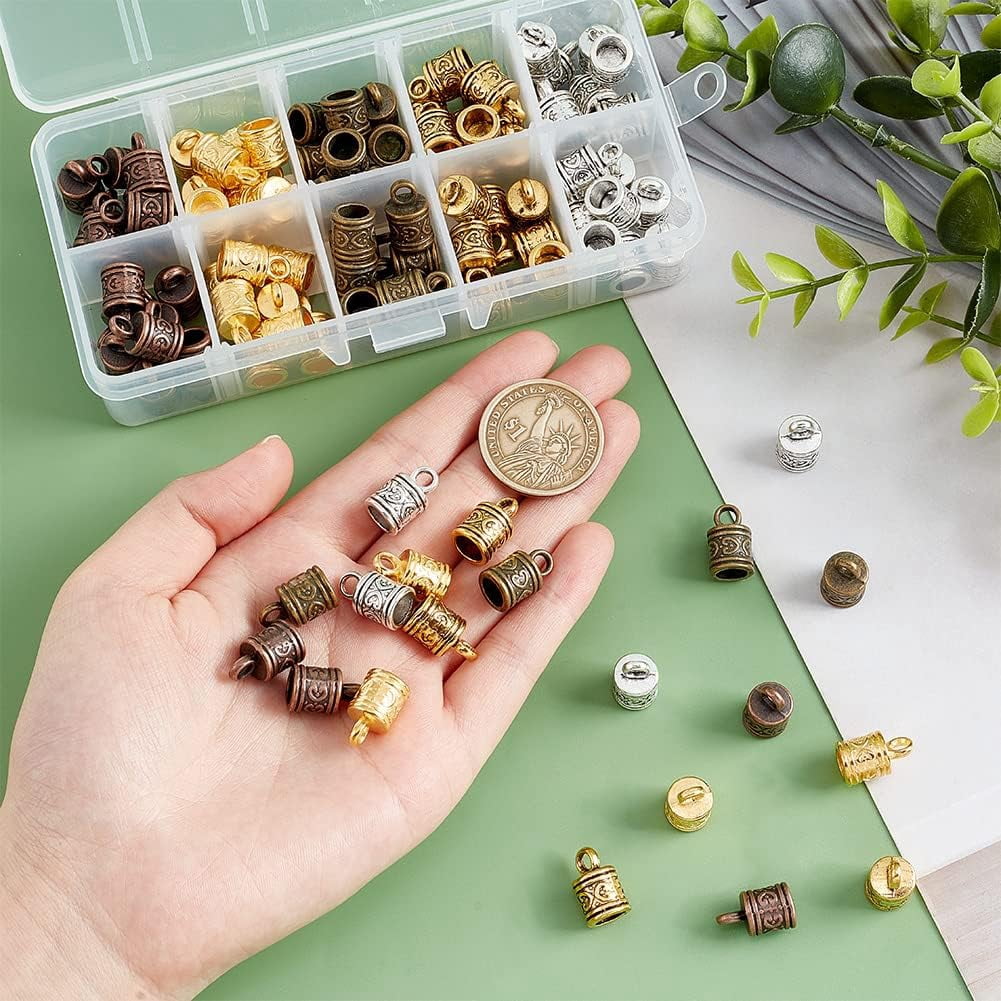 100pcs Cord Ends Leather Tassel Cap 5 Color Barrel Alloy Leather Cord Ends Cord Link Buckle Glue-in End Cap for Kumihimo Barrel and Jewelry Making (16x9mm 6.5mm Inner Diameter) DIY