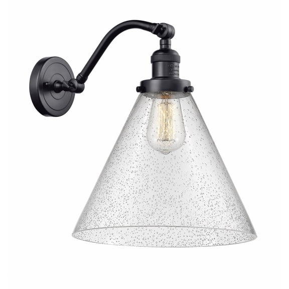 515-1W-BK-G44-L Innovations Lighting Cone - 1 Light Wall Sconce In Industrial Style-14 Inches Tall and 12 Inches Wide-Matte Black Finish-Seedy Glass