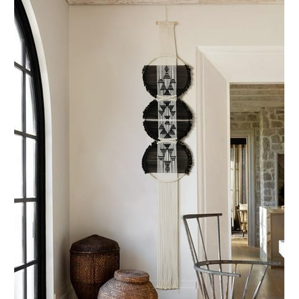 Flber Macrame Wall Hanging black and white Boho Wall Decor Art Living room wall art Round Handmade Geometric Lines Home Decor Walmart