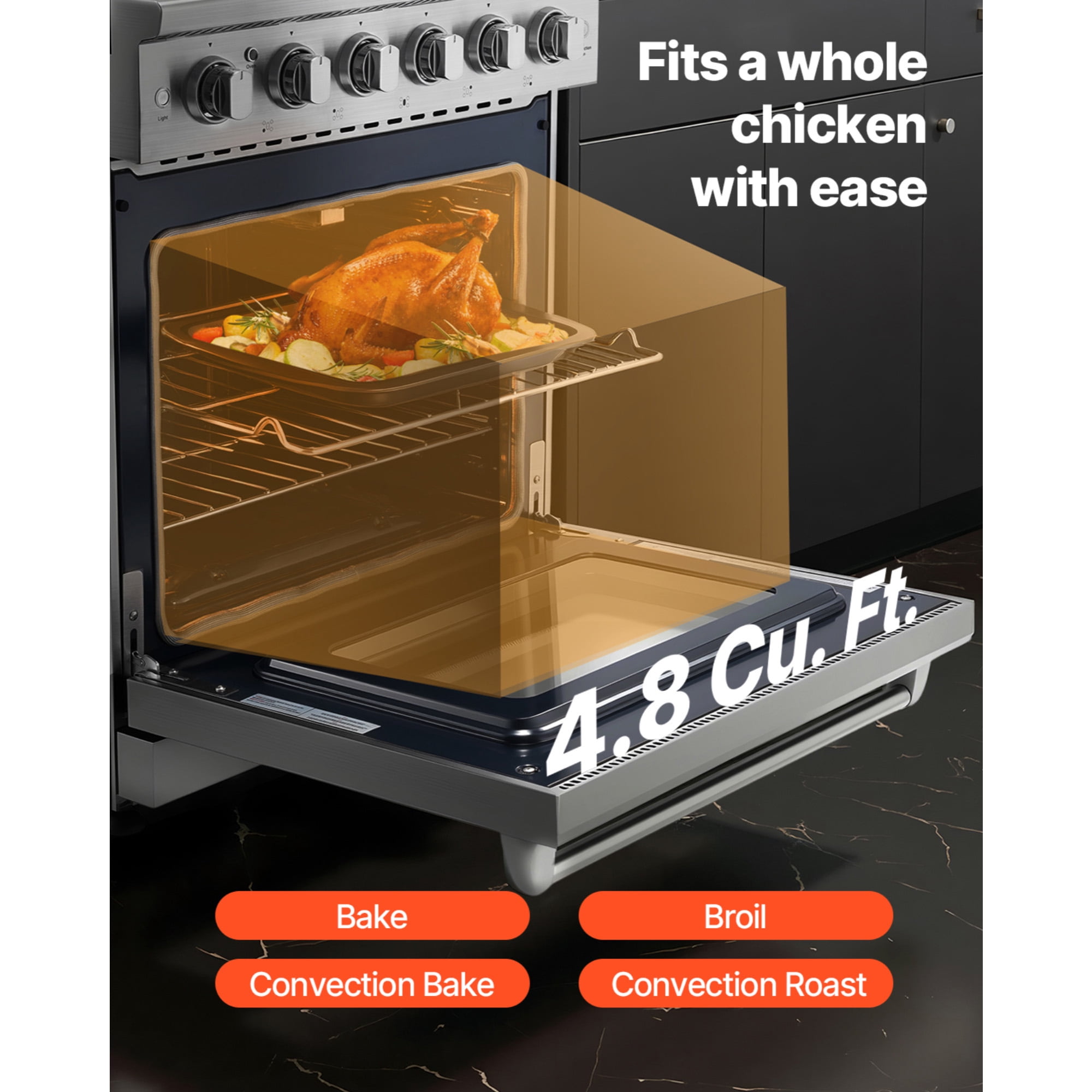 KFFKFF 30-Inch Freestanding Gas Range Oven, Stainless Steel Stove with 5 Sealed Burners, Convenient Racks, Storage Drawer, 4.8 Cu. Ft. Capacity, Ideal for RVs, Apartments, and Mobile Homes