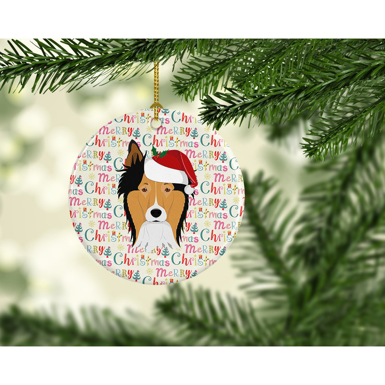 Collie Merry Christmas Ceramic Ornament 2.8 in x 2.8 in