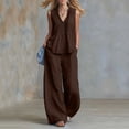 thumbnail image 2 of Busydd Womens Two Piece Sets Sleeveless V Neck Button Tanks and Loose Wide Leg Pants Solid Color Womens Lounge Set L, 2 of 9