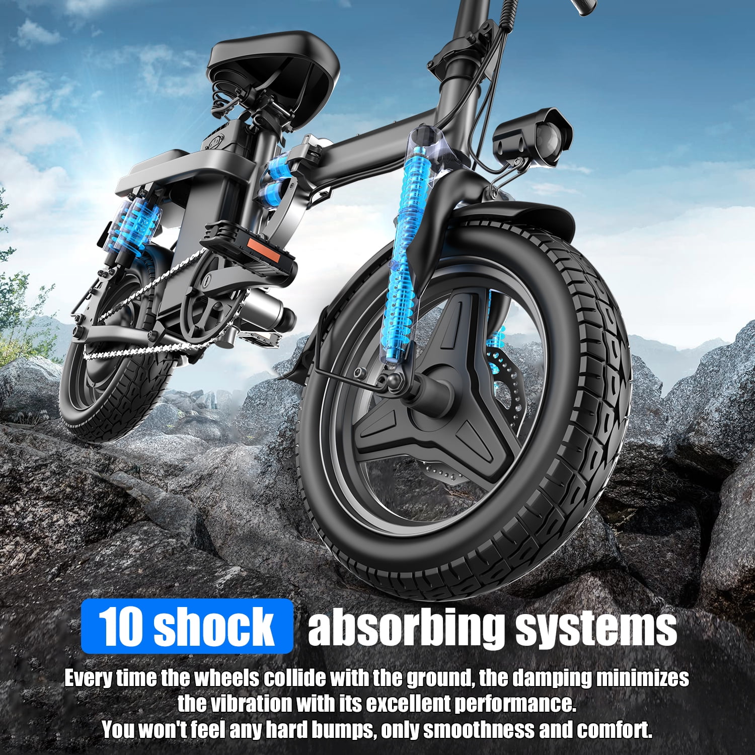 ASKGO Electric Bike for Adults ,1200W Folding Ebike,14” Electric Bike,48V 15A Removable Battery,30Mph & 35Miles,Dual Shock-absorbing E Bike with R-seat,MAX 365LBS UL2849