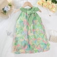 thumbnail image 2 of THDHVS Dresses for Girls,Pearl Floral Applique Sleeveless Dress with Mesh Sparkle Bow for Girls Princess Special Occasion,Little Girl Dresses Green, 2 of 8