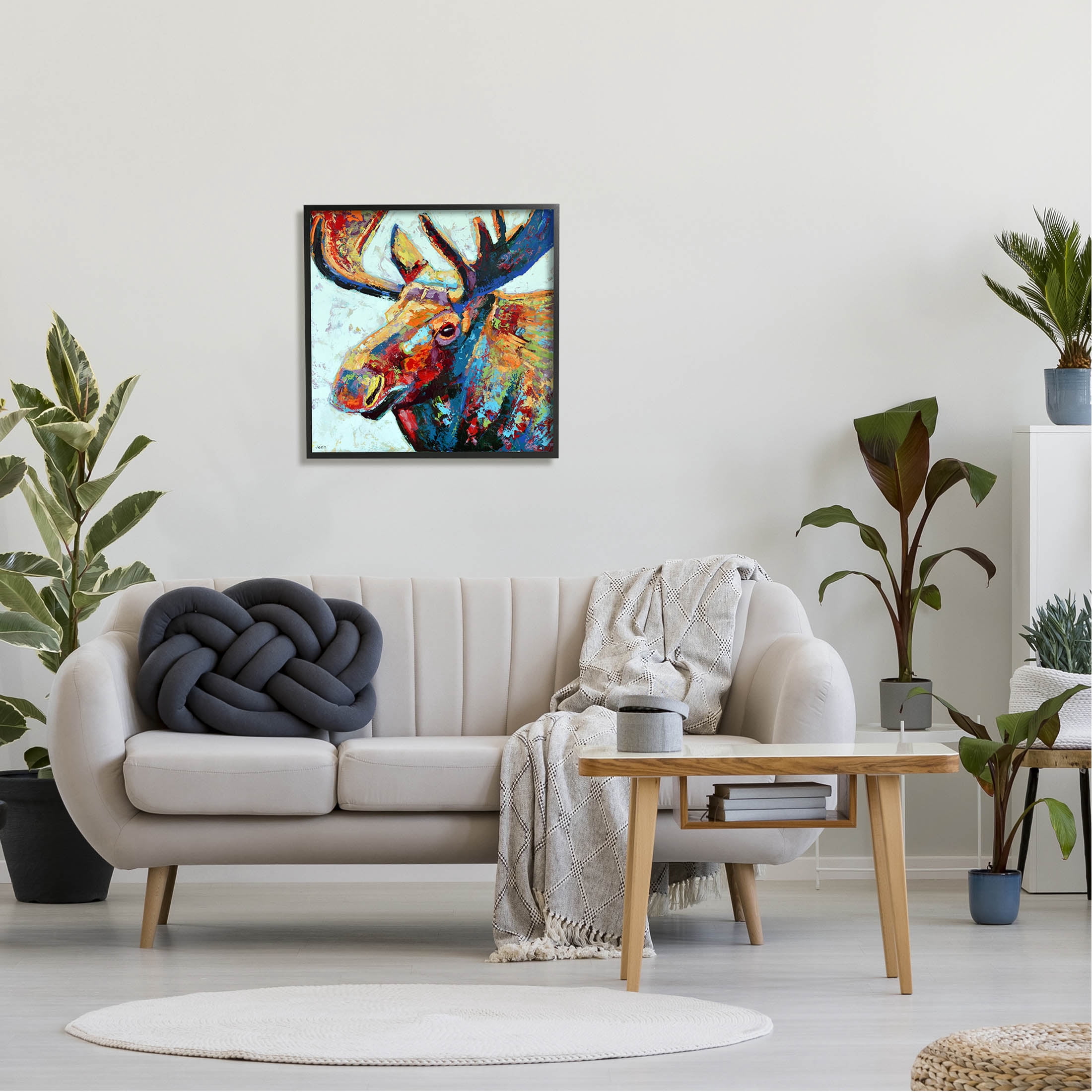 Moose Portrait Modern Composition Animals & Insects Painting Black Framed Art Print Wall Art