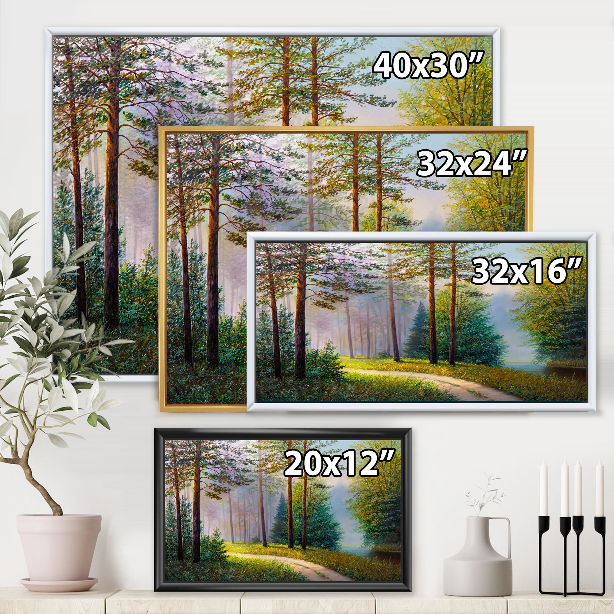 Designart 'Subtle Sunset Light Through The Trees II' Lake House Framed Canvas Wall Art Print