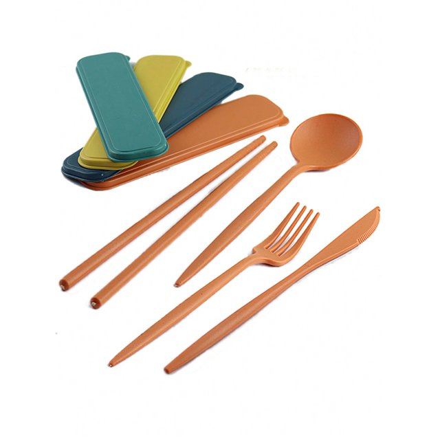 1pc Creative Portable Pp Cutlery Set, 4pcs Knife, Fork, Spoon, Chopsticks Set, Outdoor Portable Gift, Student Travel Cutlery,Suitable For Outdoor Trav