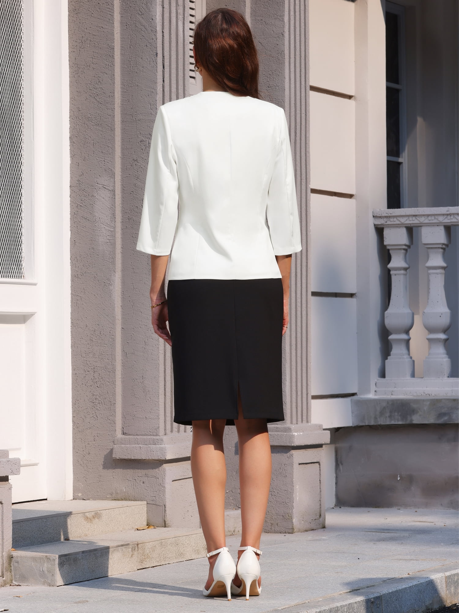 DARING DIVA Women's Business 3/4 Sleeve 1 Button Suit Collarless Blazer 2XL White