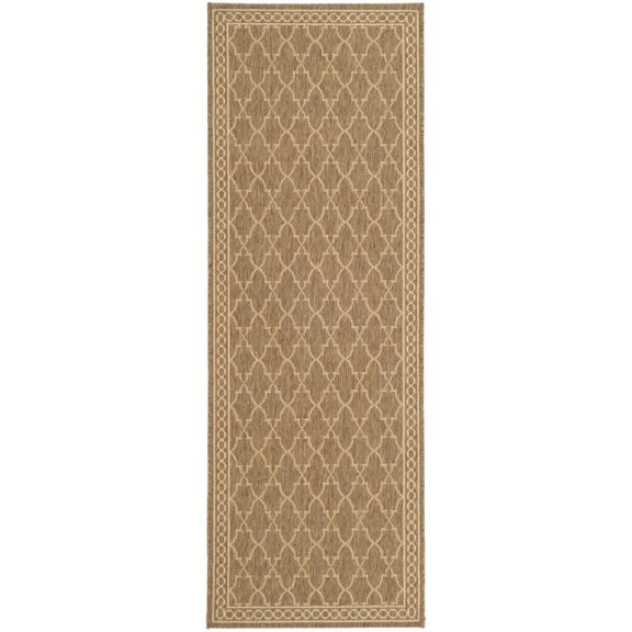 SAFAVIEH Courtyard Jasper Geometric Bordered Indoor/Outdoor Runner Rug, 2'4" x 14', Dark Beige/Beige