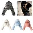 thumbnail image 5 of Aellinatey Women Winter Fluffy Furry Long Sleeve for Jacket Hooded Full Zipper Solid Color Cropped Short Coat Luxury Warm Outwear S, 5 of 17