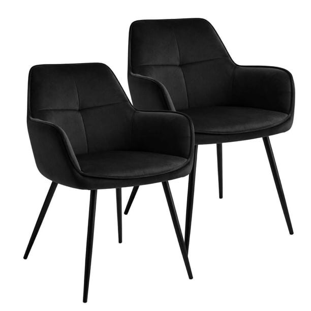 Set de 2 Sillas Terciopelo con Descansa Brazos para Comedor negro