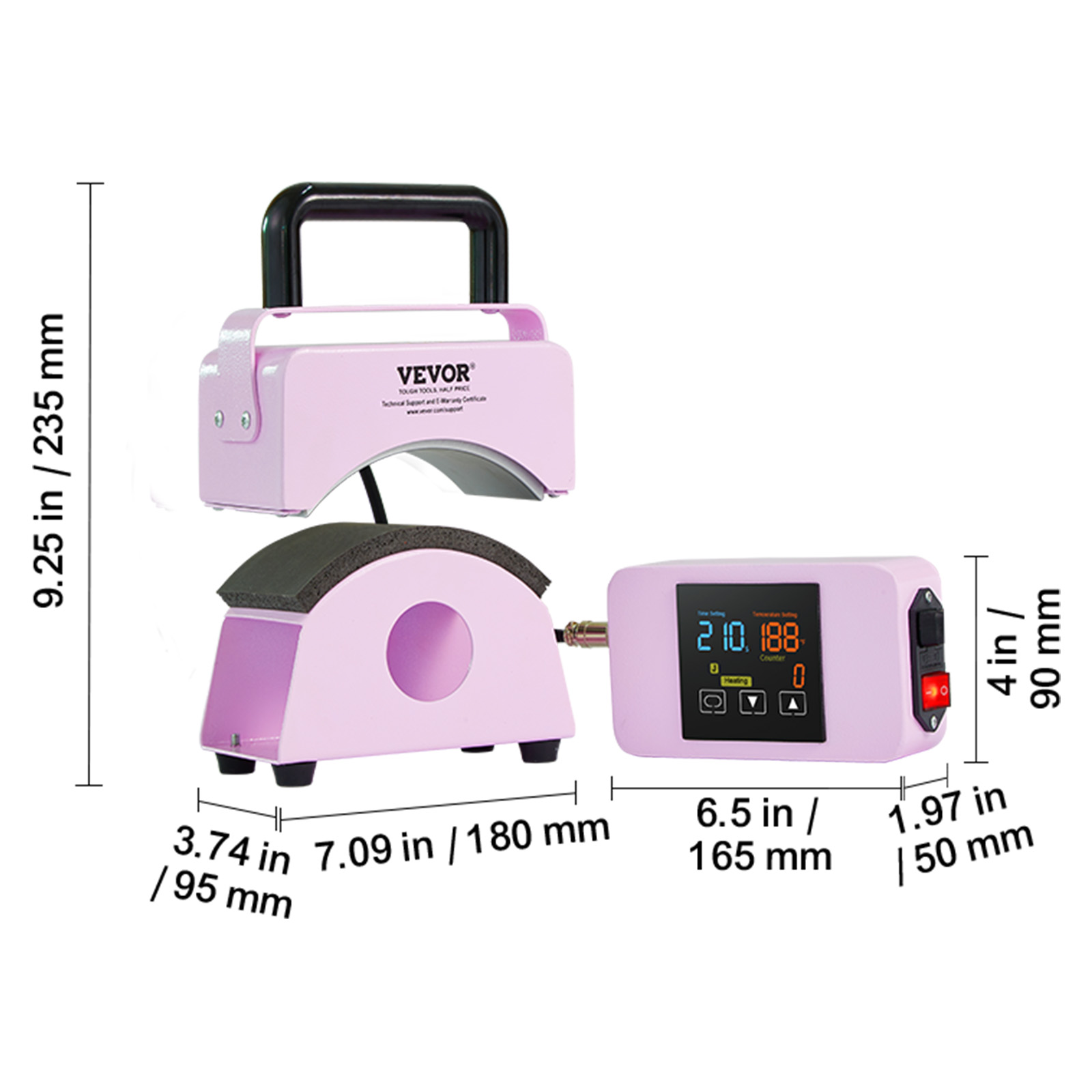 VEVOR Hat Press Machine, Mini Hat Heat Press for Caps with Integrated Control Panel, Cap Heat Press Machine with 5.9x3.15 inch Curved Heating Plate, Safety Base,and Glove,Automatic Shut-Off,Purple