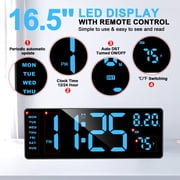 XREXS Digital Wall Clock Large Display, 16.5 LED Wall Clock with 6 Color Changes Night Lights, Auto DST, Count Up/Down Timer Clock with Remote Control for Living Room Bedroom Office Wall Decor