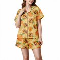 thumbnail image 2 of MEICHEN Women's Halloween Satin Pajama Set Short Sleeve Cute Pumpkin Printed Top Matching Shorts Loungewear Soft 2 Piece Nightwear Set, 2 of 5