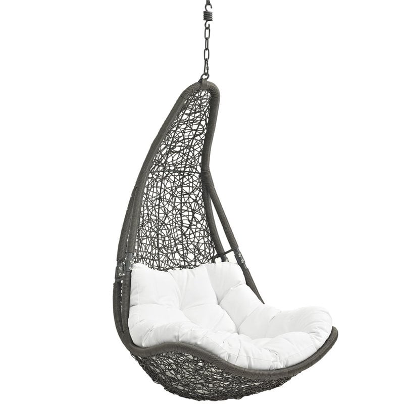 Modway Abate Rattan Patio Hanging Chair, White Outdoor Hanging Chair