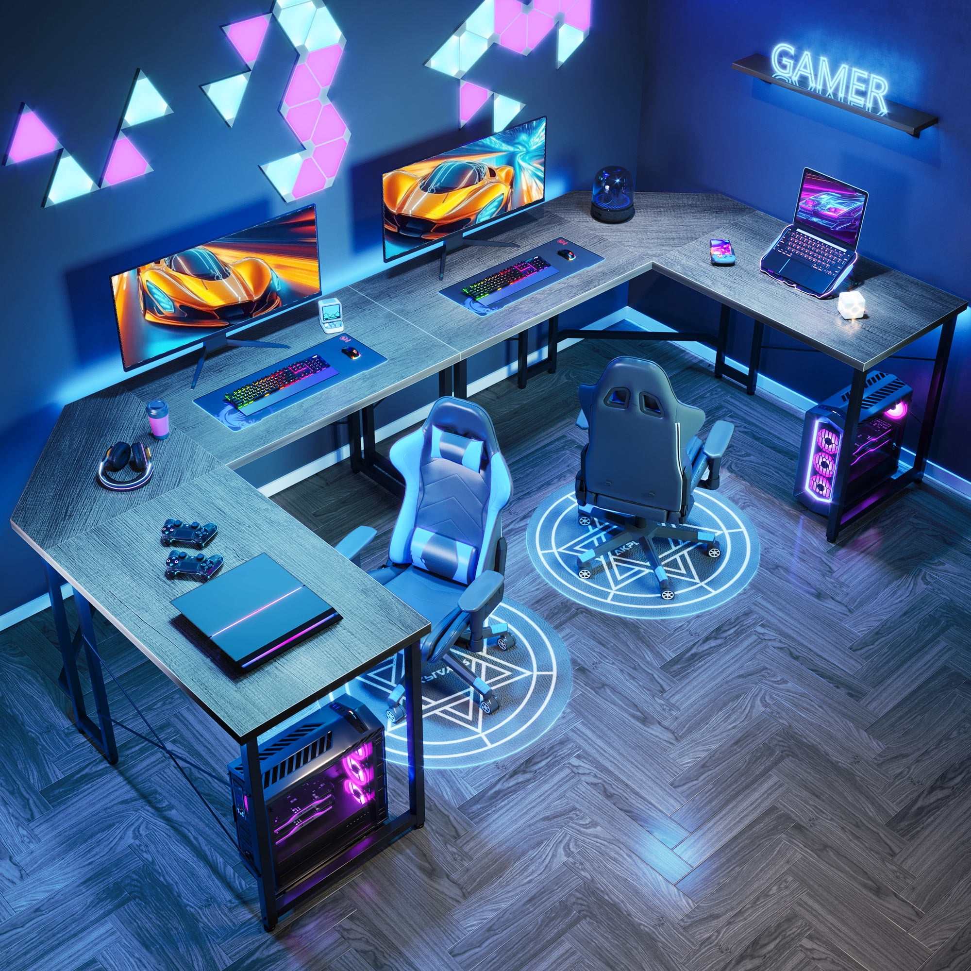 Casacomoda Computer Desk L Shaped, 51 Inch Reversible L Shaped Desk, Gaming Desk, Home Office Desk, Gray Oak