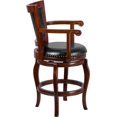 26" H Cherry Wood Panel Back Swivel Counter Stool with Arms