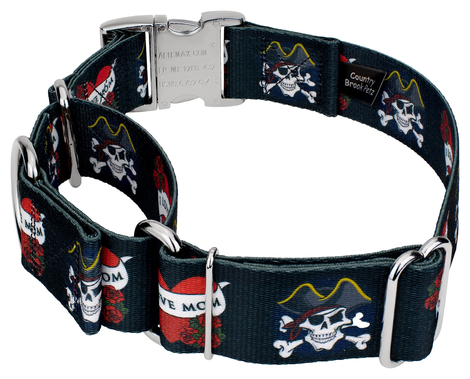 Country Brook Petz® HossFit Jr Wide Martingale with Premium Buckle (I Love Mom, Medium)
