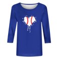 thumbnail image 4 of QUNYINEY Baseball T Shirts for Women Casual Crew Neck 3/4 Sleeve Blue Tops Drop Shoulder Loose T-Shirts, 4 of 4