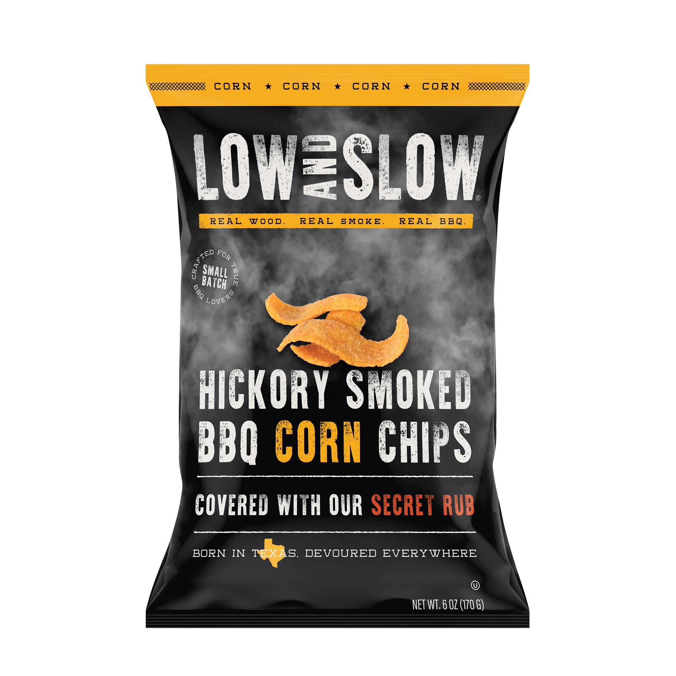(2 pack) Low and Slow Hickory Smoked Corn Chips, 6 oz Metalized Film Bag