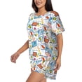 thumbnail image 2 of Wukai Summer Stamp Women's Pajama Set,Short-Sleeve Top and Shorts with Elastic Waistband and Pockets for Loungewear, Yoga, and Casual Wear-3X-Large, 2 of 8