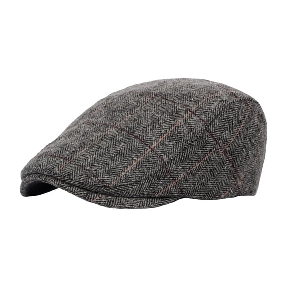 Mens Elderly Flat Cap British Style Classic Plaid Woolen Beret Hat Newsboy Cap Outdoor Casual Hat Grey