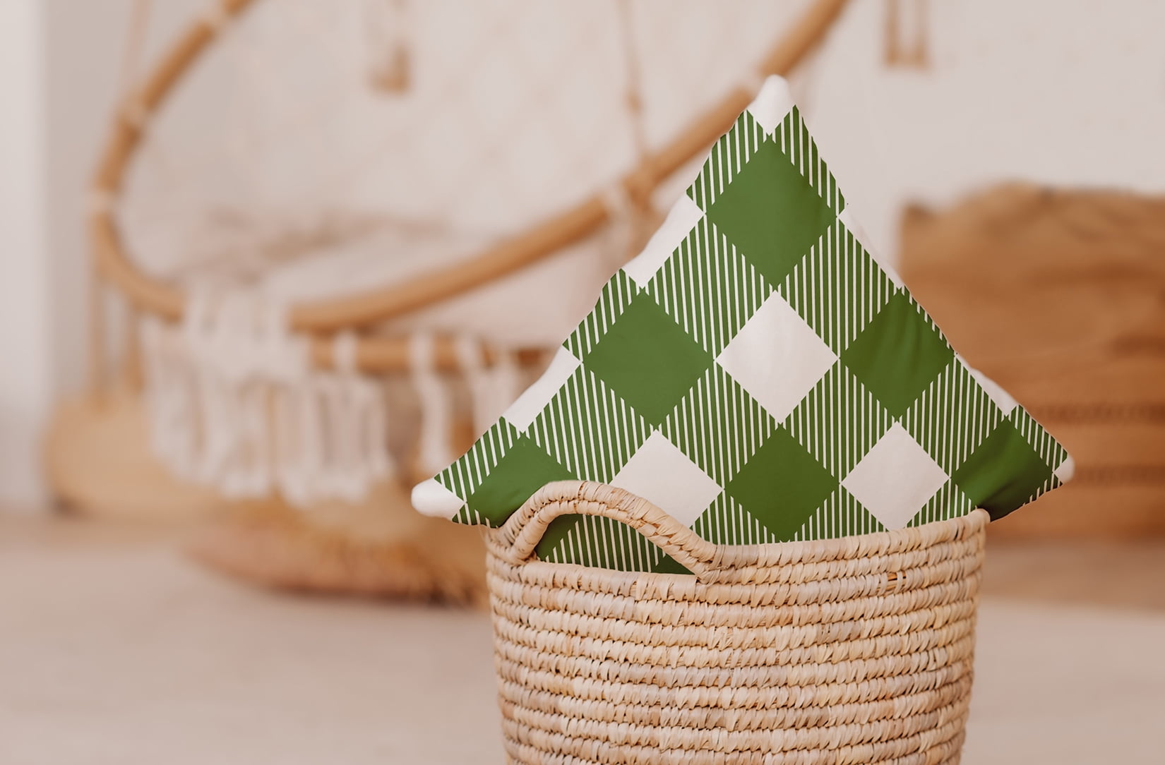 20" x 20" Simply Daisy Buffalo Plaid Polyester Indoor/Outdoor Pillow, Scallion Qty 1