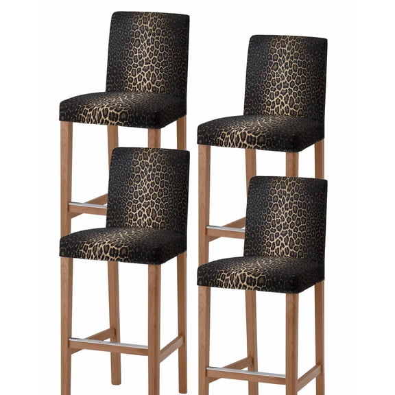 Leopard Print Bar Stool Covers Set of 4, Chic Abstract Black Brown Animals Texture Stretch Washable Bar Chair Covers with Backs, Removable Pub Counter Height Chair Cover for Kitchen Dining Room Cafe