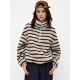 thumbnail image 3 of Katigan Womens Half Zip Fleece Striped Jacket Oversized Stand-Up Collar Sweatshirt Warm-Fuzzy Outerwear Blue XL, 3 of 6