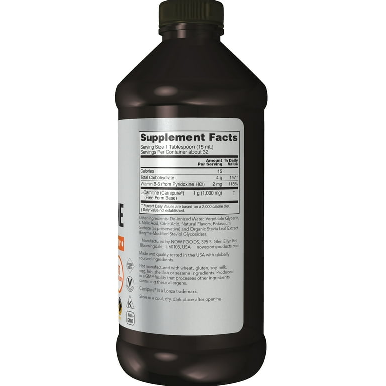 l carnitine calories NOW Foods L-Carnitine Liquid Supplement, Amino Acid, Tropical Punch,  1000mg, 16 Fl Oz