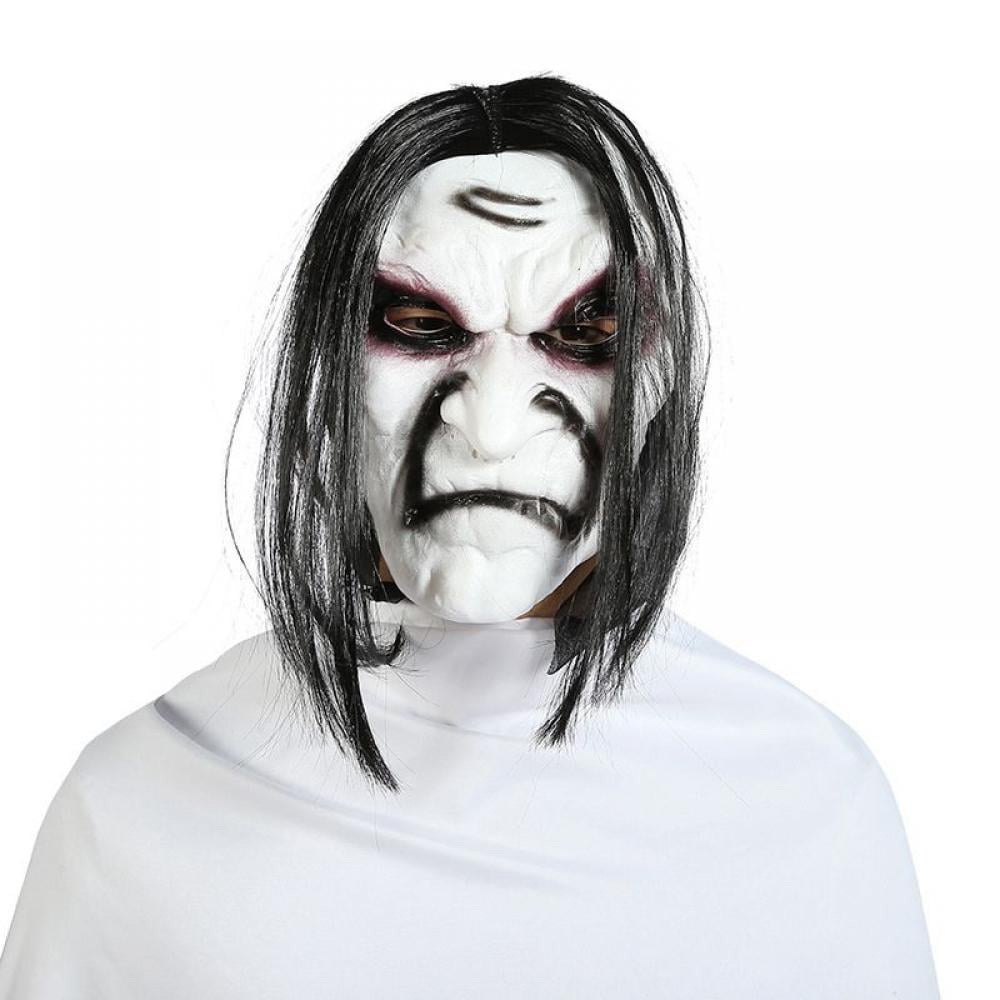 Horror Ghost Woman Mask with Wigs Latex Creepy Halloween Mask Scary 2022 Evil Female Ghost Full Head Mask Devil Halloween Cosplay Props 