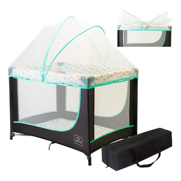Cuna Corral Viajero Para Bebé Aeiou Bc001 Con Mosquitero Negro Selva