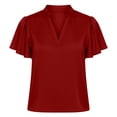 thumbnail image 4 of Camisetas de Verano de Manga Corta de las Mujeres de Cuello en V de Estiramiento de Cuatro Vías, Camisetas Casuales de las Mujeres de Color Sólido, 4 of 9