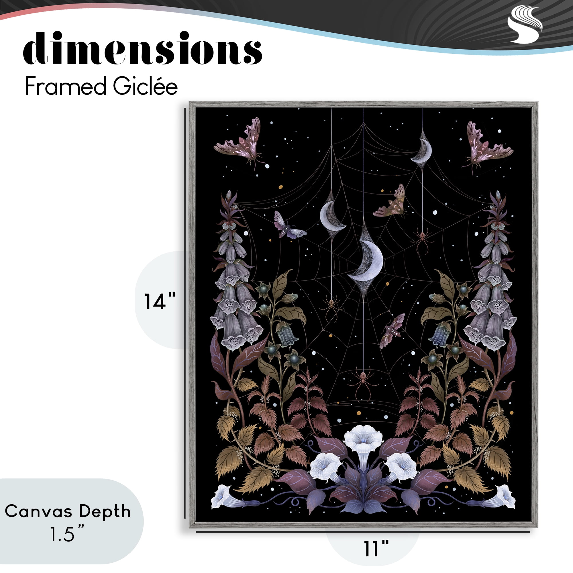 Stupell Industries Witch Garden with Spider Webs Gray Framed Giclee Art, design by Episodic Drawings