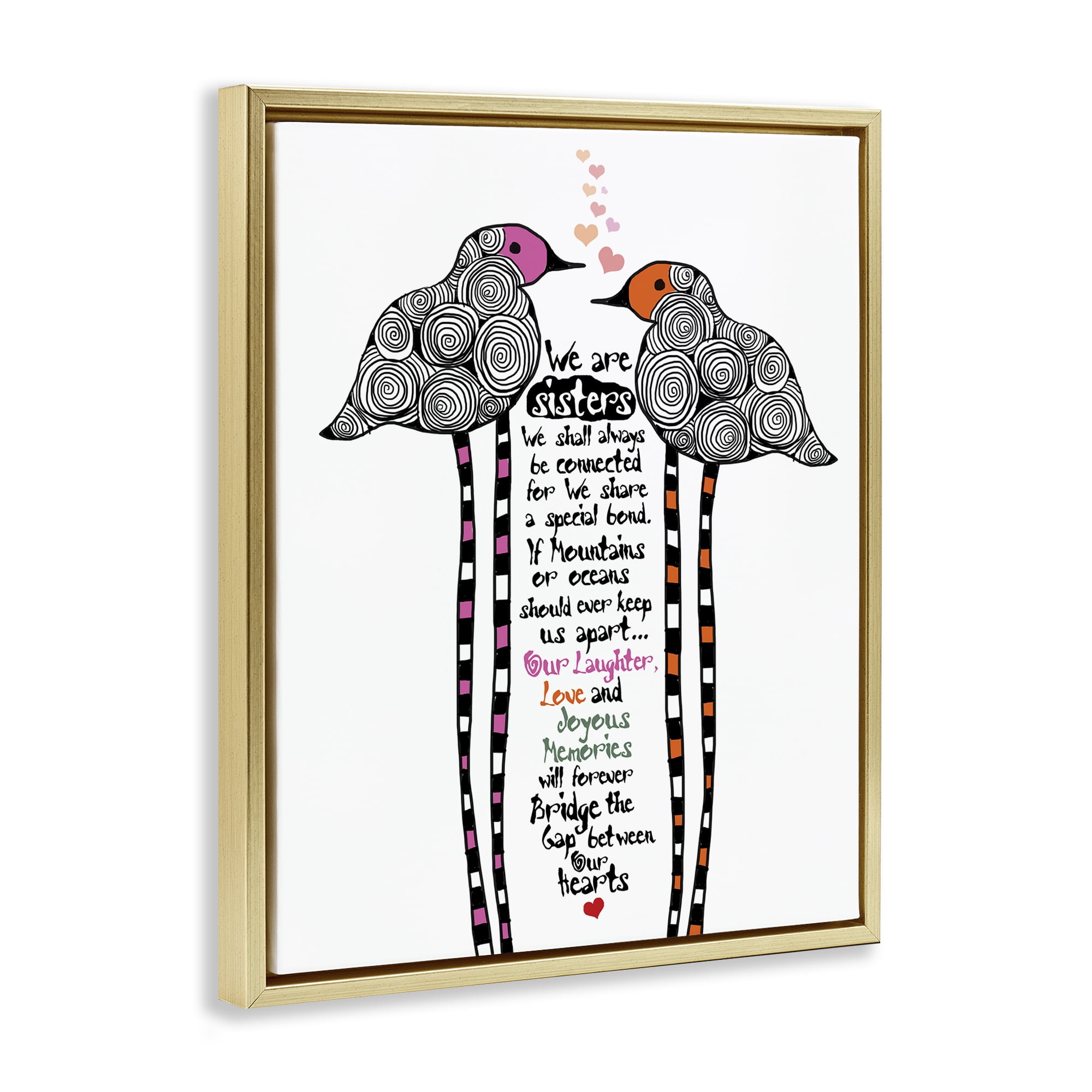 We Are Sisters Bird Duo Gold Framed Floater Canvas Wall Art, design by Suzanne Millius