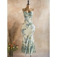 thumbnail image 3 of Women's Vintage Floral Print Draped Neck Layered Ruffle Hem Maxi Dress, Vacation Summer Style, 3 of 6