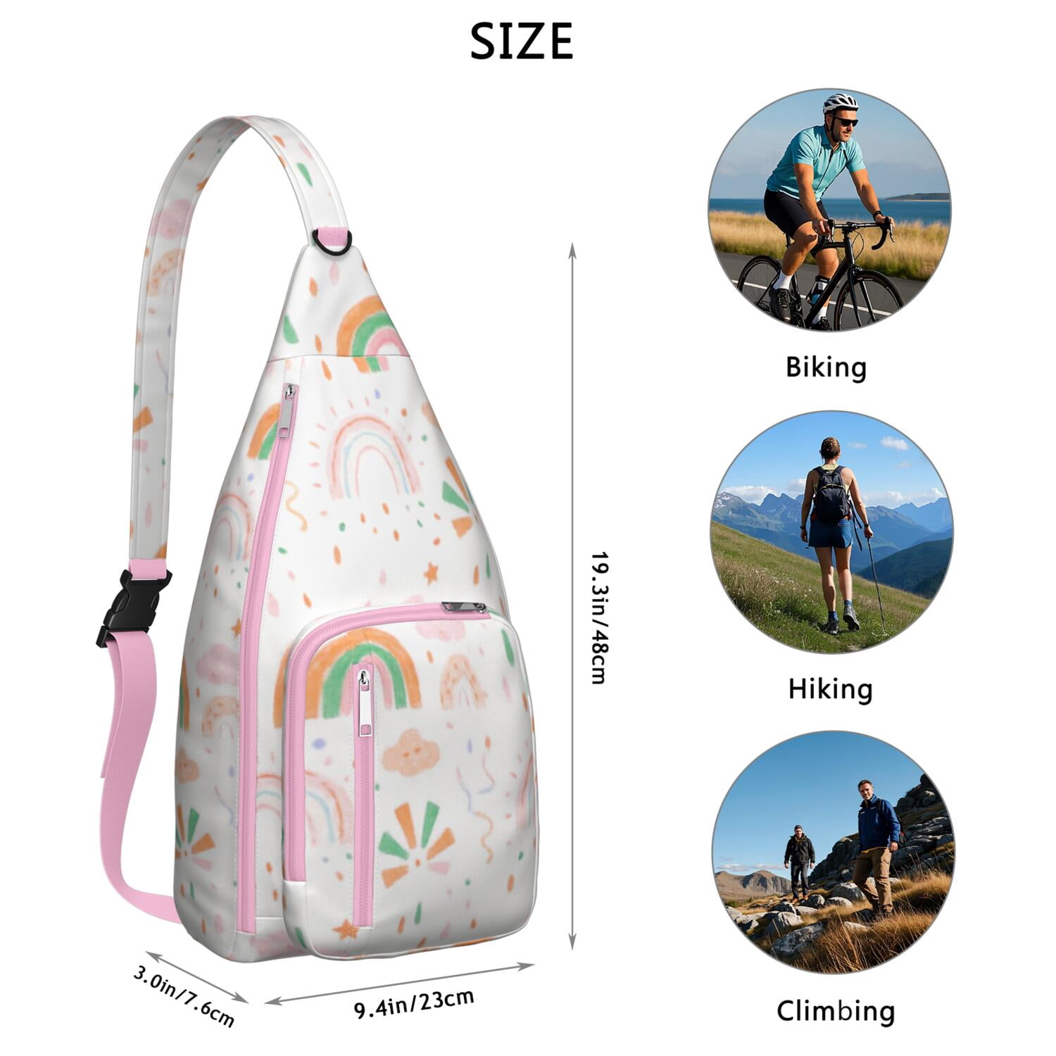 Travel Sling Bag for Men with Adjustable Shoulder Strap Shoulder Backpack Chest Bag Travel Hiking Casual Daypack Rainbow Cartoon