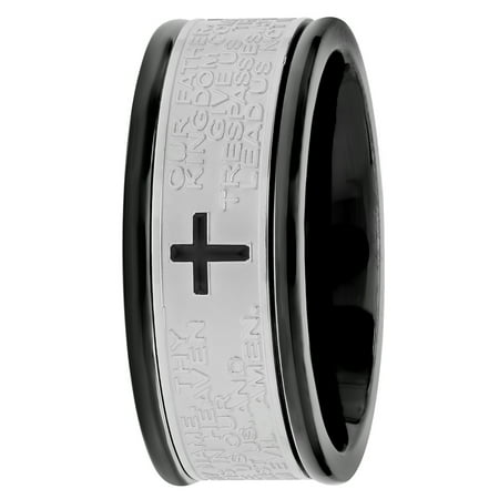 Men's Black IP Stainless Steel 7.5MM Lord's Prayer Spinner Wedding Band - Men's Ring