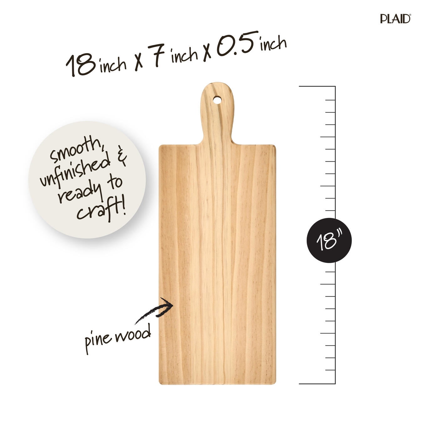 (1 pack) Plaid Wood Surfaces Pine Charcuterie Board, 18" x 7"