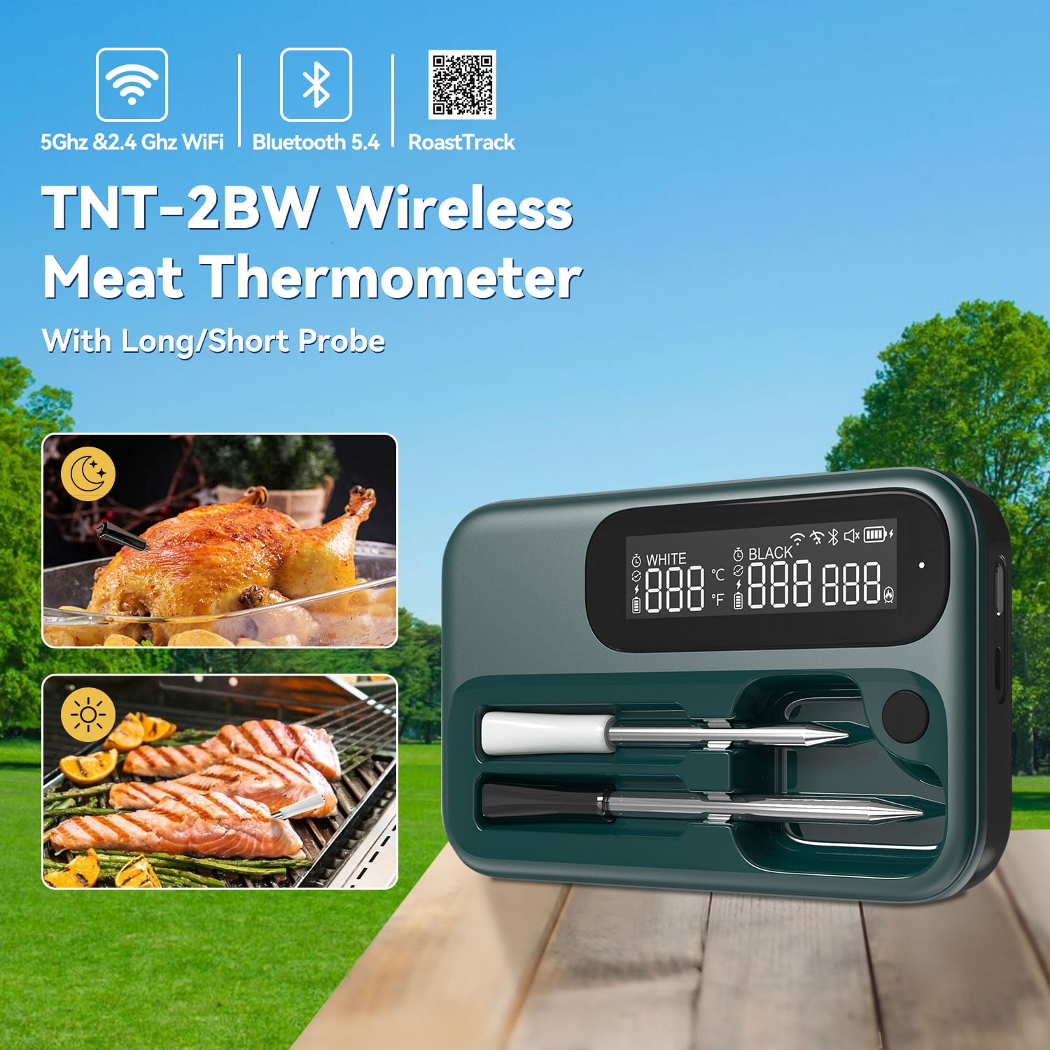 Thermomètre à viande intelligent sans fil Typhur Sync | 2 sondes | 6 capteurs | Bluetooth 5.4 et surveillance WiFi illimitée | Stabilité améliorée | Étanche | pour BBQ, gril, fumoir, four, cuisine