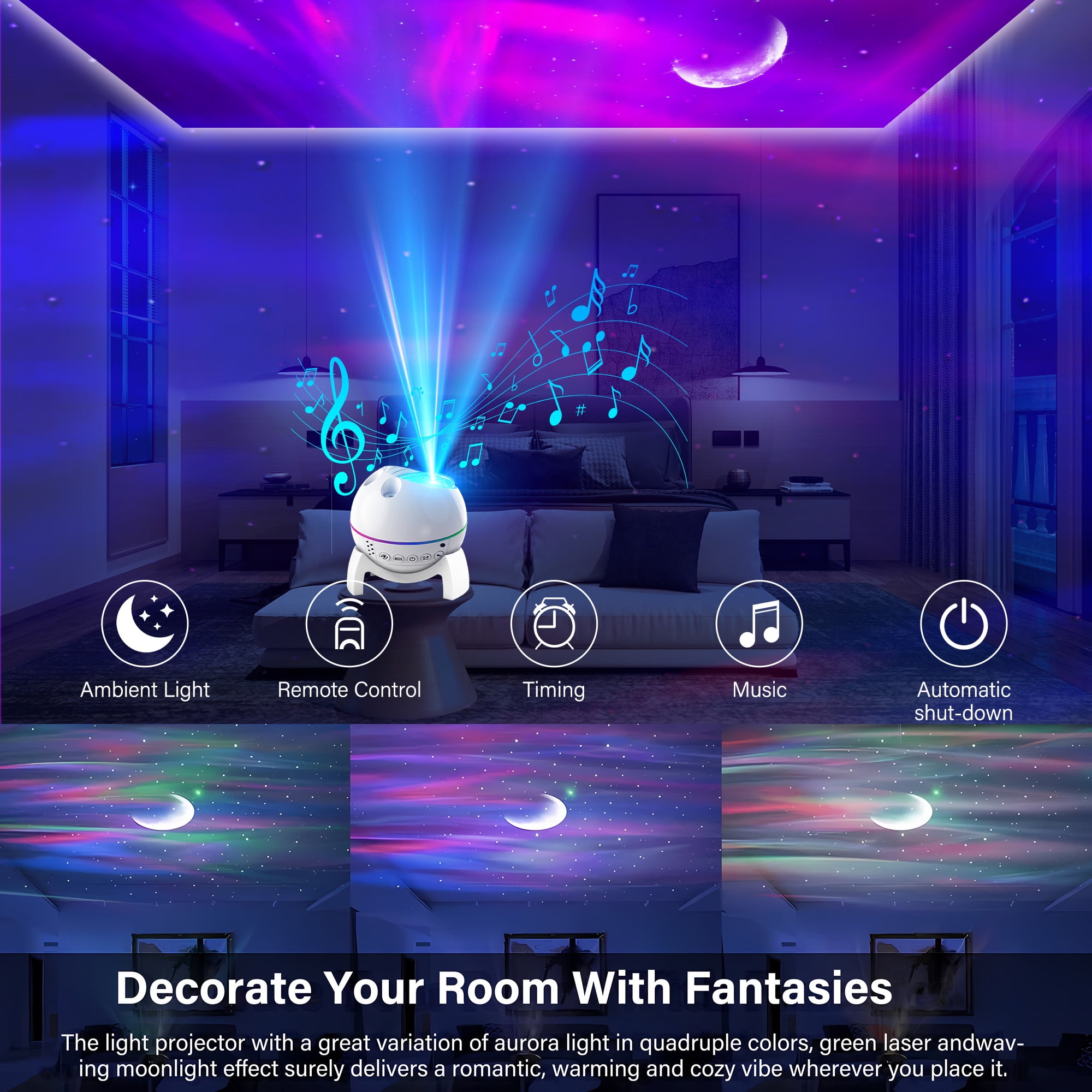 DAYBETTER Moon Star Projector, Galaxy Light Projector for Bedroom,Remote Control and Color Changing Timer Aurora Bedroom Kids Night Light ,Gifts Room Decor for Teen Girls Boys White